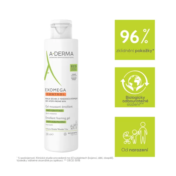 A-DERMA Exomega Control Zvláčňující pěnivý gel - Gel moussant doucer 200 ml