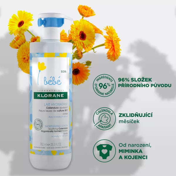 Klorane BEBE Hydratační mléko s měsíčkem - normální až suchá pokožka 500 ml
