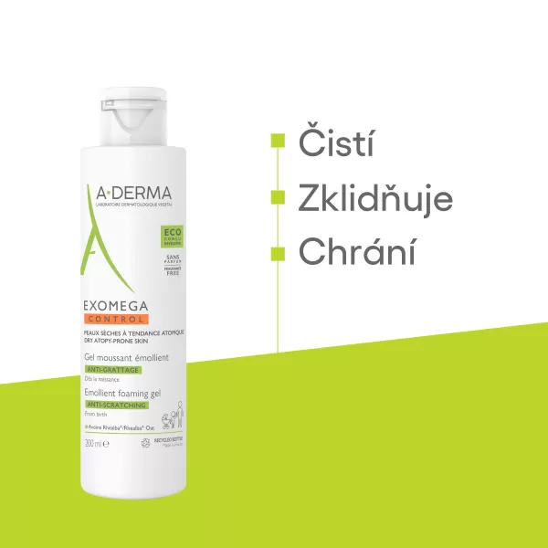 A-DERMA Exomega Control Zvláčňující pěnivý gel - Gel moussant doucer 200 ml