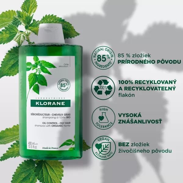 KLORANE Šampon s BIO kopřivou na mastné vlasy 400 ml