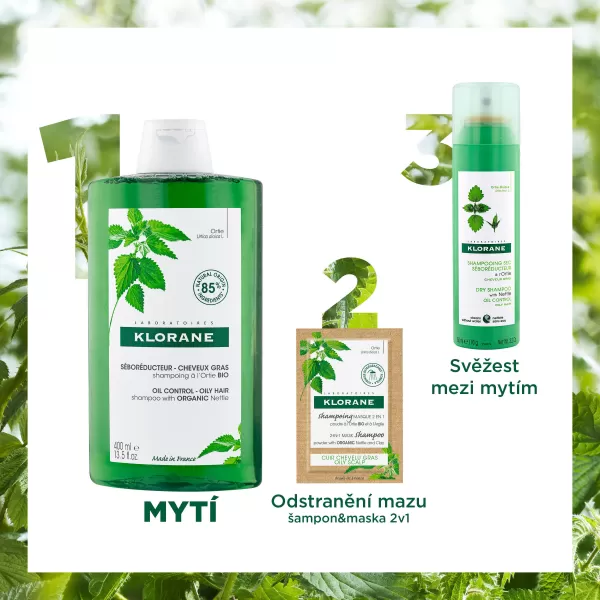 KLORANE Šampon s BIO kopřivou na mastné vlasy 400 ml