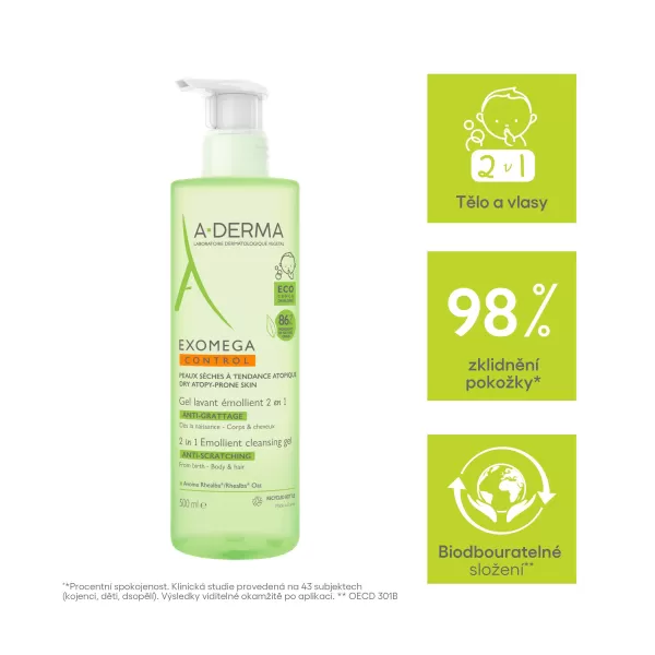 A-DERMA Exomega Control Zvláčňující mycí gel 2v1 500 ml