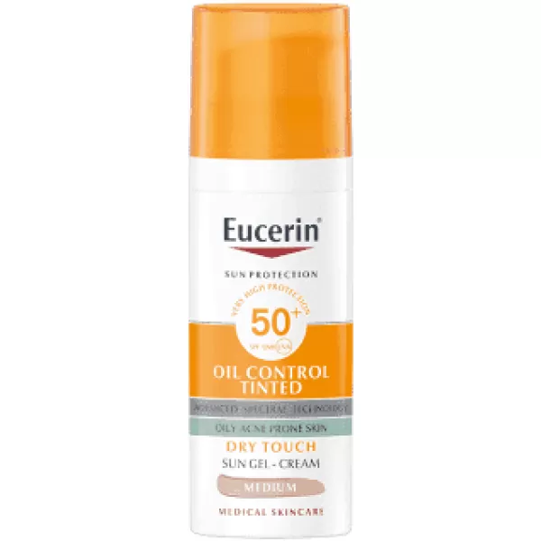 Eucerin Ochranný krémový gel na opalování na obličej Dry Touch Oil Control SPF 50 sředně tmavý